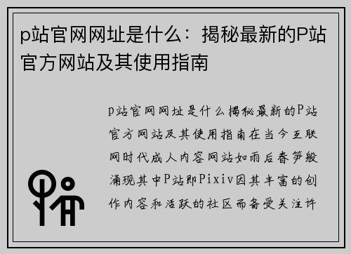 p站官网网址是什么：揭秘最新的P站官方网站及其使用指南